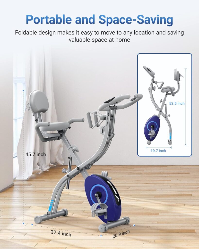 MERACH Folding Exercise Bike for Home - 4 in 1 Magnetic Stationary Bike with16-Level Resistance, Exclusive APP, 300LB Capacity and Large Comfortable Seat Cushion