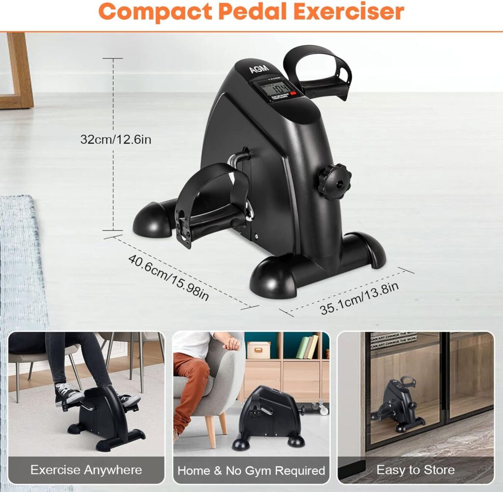 Mini Exercise Bike, AGM Under Desk Bike Pedal Exerciser Foot Cycle Arm  Leg Pedal Exerciser with LCD Screen Displays