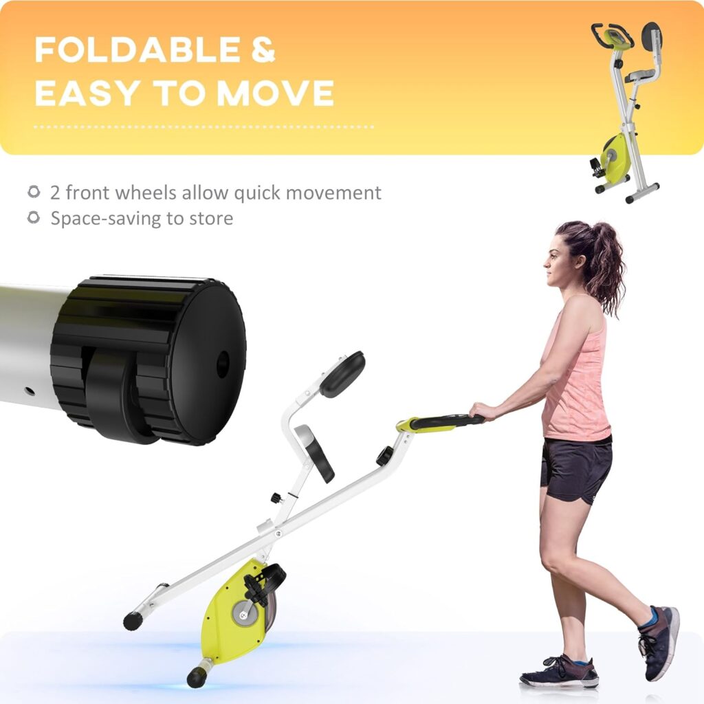 Soozier Foldable Upright Training Exercise Bike Indoor Stationary X Bike with 8 Levels of Magnetic Resistance for Aerobic Exercise, Yellow