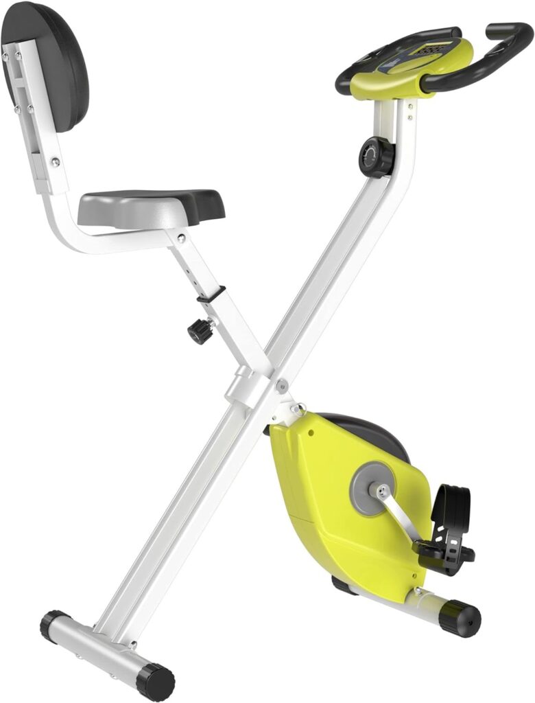 Soozier Foldable Upright Training Exercise Bike Indoor Stationary X Bike with 8 Levels of Magnetic Resistance for Aerobic Exercise, Yellow