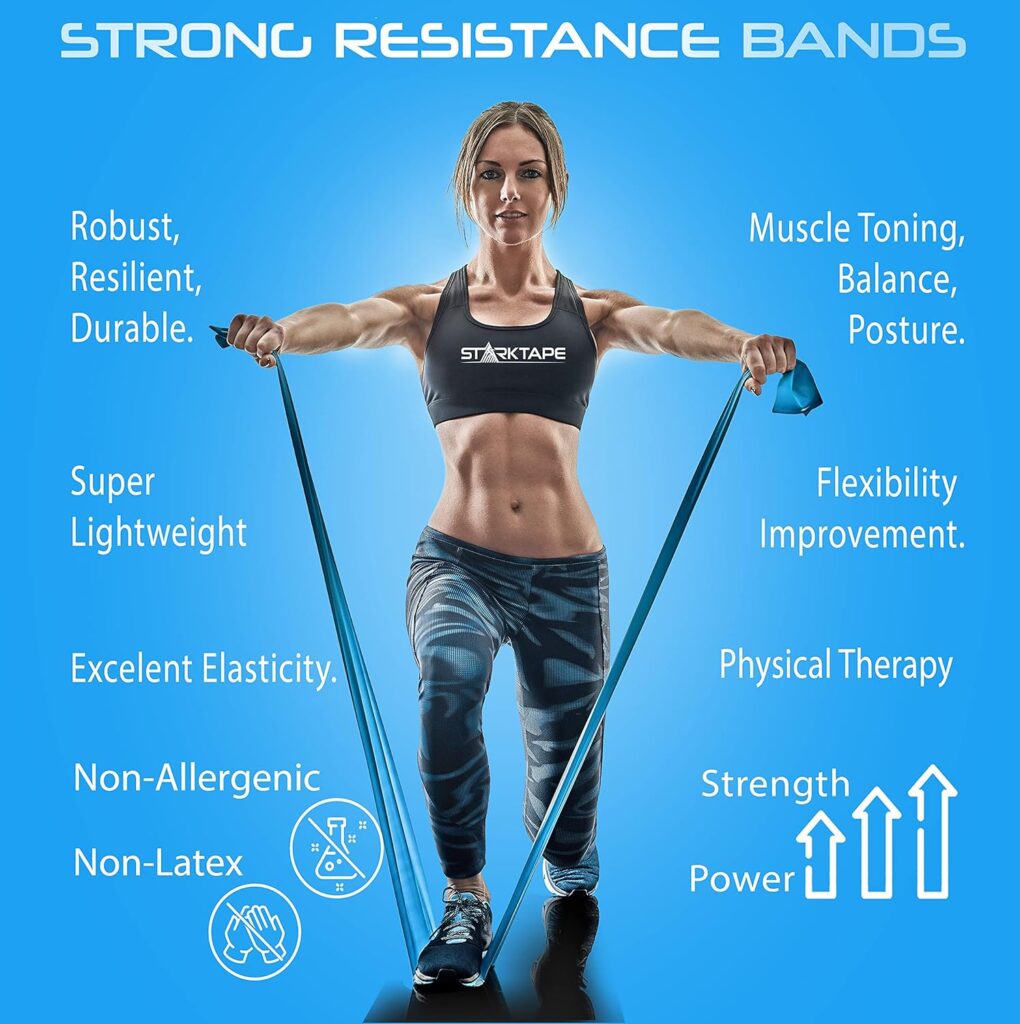 Starktape Resistance Bands Set. 5 Pack Non-Latex Physical Therapy, Professional Elastic Band. Perfect for Home Exercise, Workout, Strength Training, Yoga, Pilates, Rehab or Gym Leg Upper, Lower Body