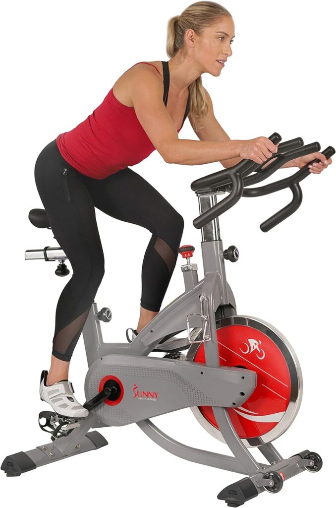 Sunny Health  Fitness AeroPro Indoor Cycling Exercise Bike with 44 LB Flywheel and Magnetic Resistance - SF-B1711, Grey