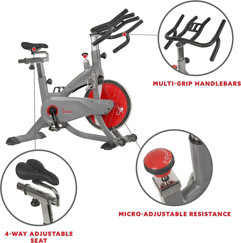 Sunny Health  Fitness AeroPro Indoor Cycling Exercise Bike with 44 LB Flywheel and Magnetic Resistance - SF-B1711, Grey