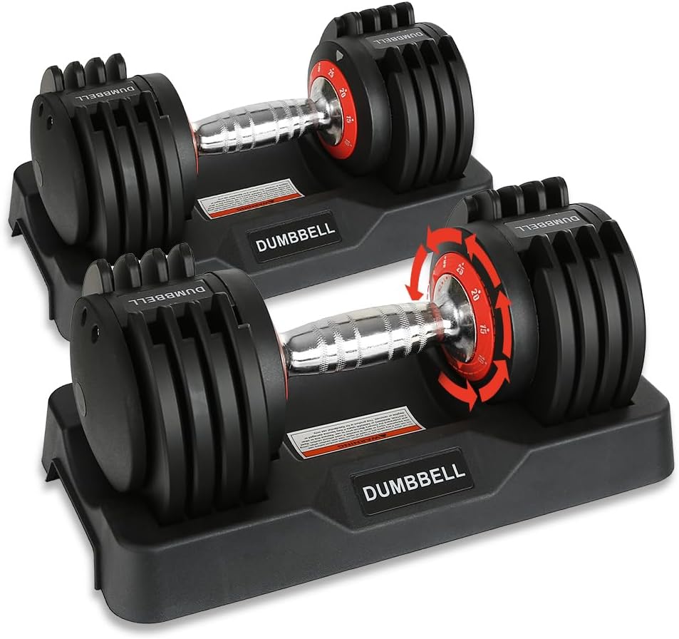 25/55 lbs Pair Adjustable Dumbbell Set, Fast Adjust Dumbbell Weight for Exercises Pair Dumbbells for Men and Women in Home Gym Workout Equipment, Dumbbell with Tray Suitable for Full Body