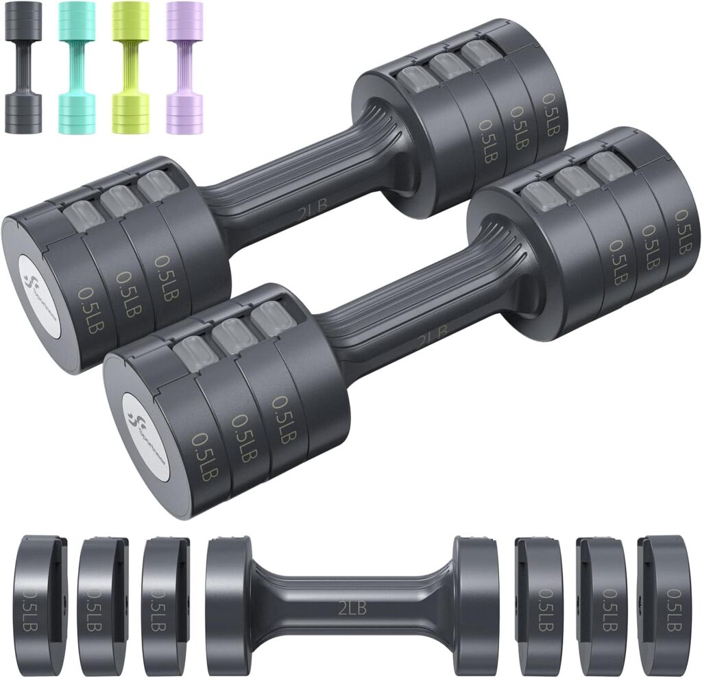 Adjustable Dumbbells Hand Weights Set: Sportneer 4 in 1 Weights Dumbbells Set for Women Each 2lb 3lb 4lb 5lb Free Weights Fast Adjust Weight Set of 2 for Men Home Gym Workout Strength Training