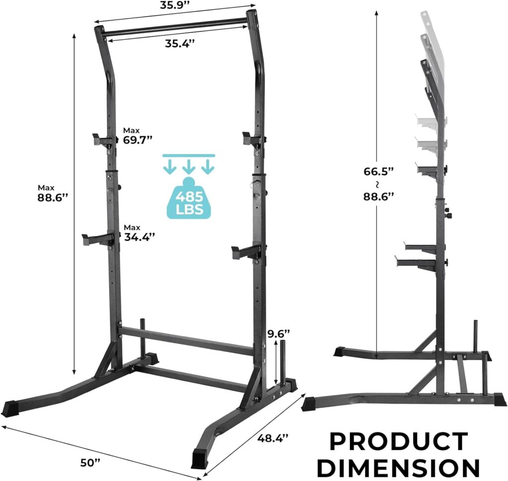 Arlopu Multi-Function Power Squat Rack Cage, Adjustable Bench Press Rack with Pull Up Bar, Squat Stand Full Body Strength Training, Weight Storage Rods, 2 Safety Spotter Arms for Home Gym