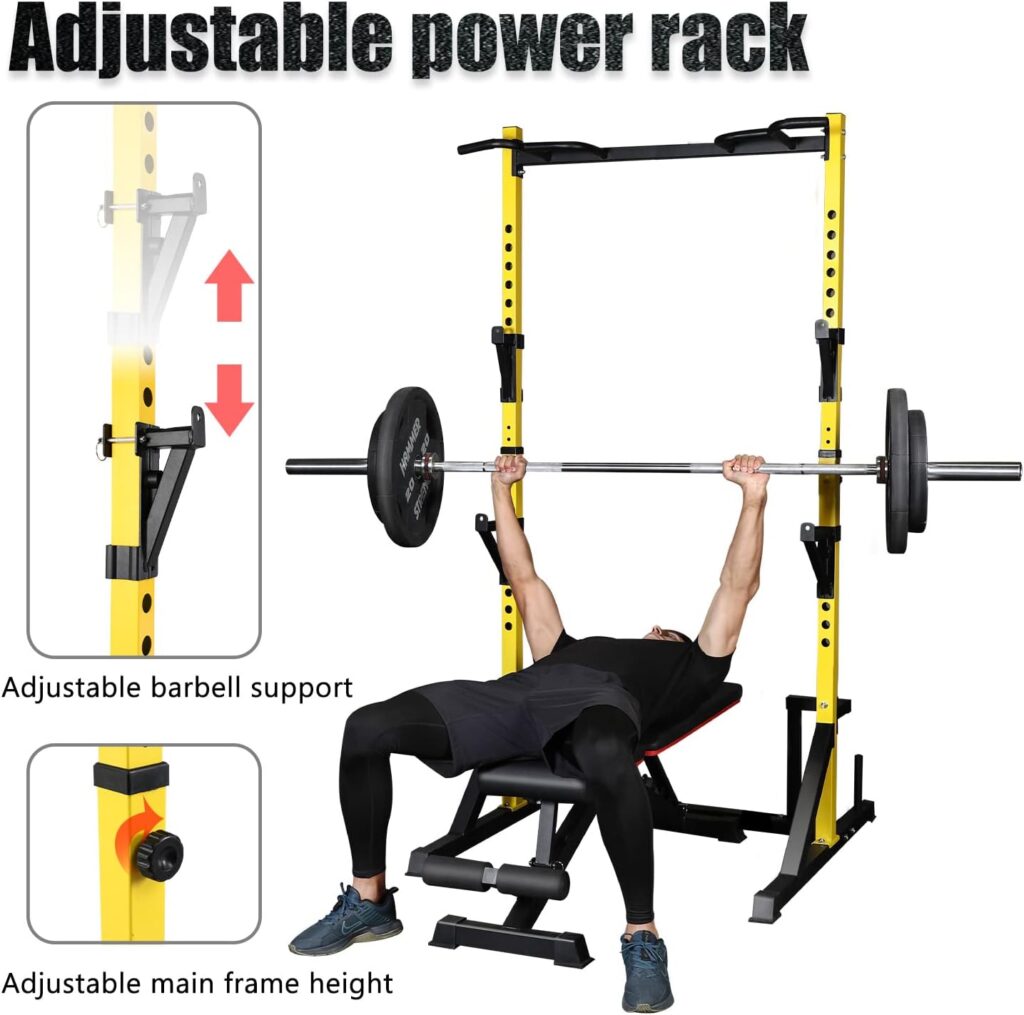 CANPA Multifunction Power Rack with Pull up Bar, Heavy Capacity and Adjustable Squat Stand Rack for Home Gym Equipment, Power Rack Cage