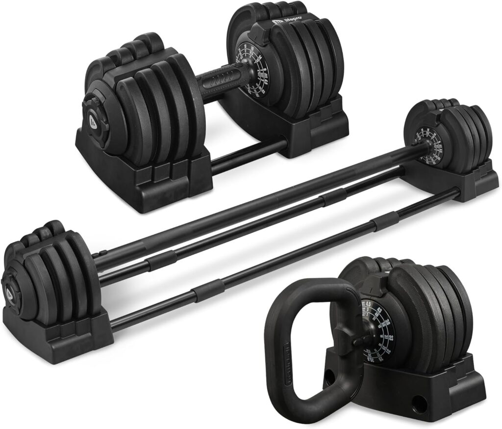 Lifepro 3-In-1 Adjustable Dumbbells Weight Set - 2-43Lbs Interchangeable Kettlebell, Dumbbell,  Barbell Adjustable Weights Set for Home Gym - Free Weight Sets for Home Workout for Women and Men