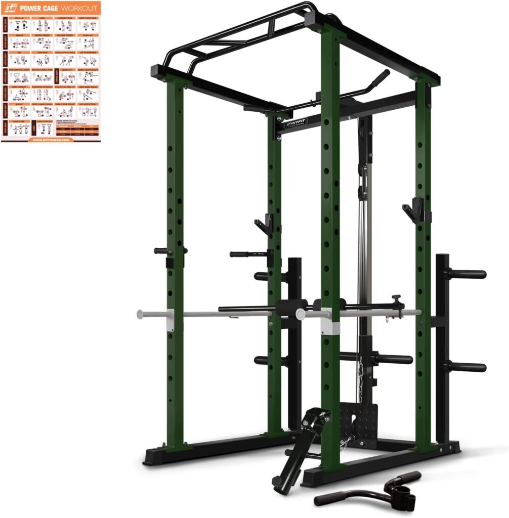 RitFit Power Cage with Optional LAT PullDown/Cable Crossover/Smith Machine System, 1000LB Squat Rack for Home  Garage Gym, with Weight Storage Rack and More Training Attachments, ASTM-Certified