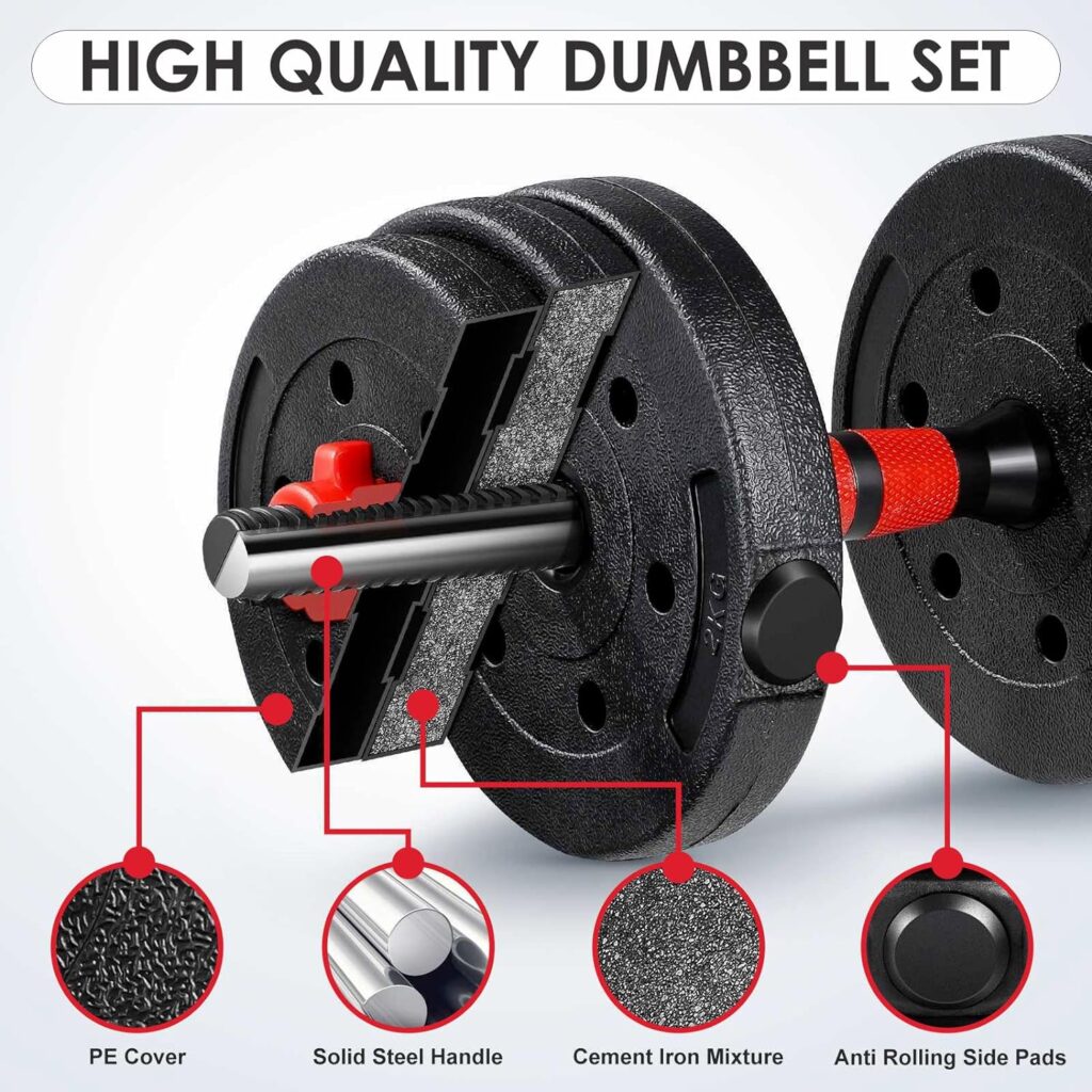 AJUMKER Dumbbells Barbell Set 20LBS 22LBS 44LBS with Connecting Rod,Dumbbells Barbell Set,Adjustable Dumbbells Set,Adjustable Lifting Training Set for Men Women,Body Workout Home Gym Home Dumbbells