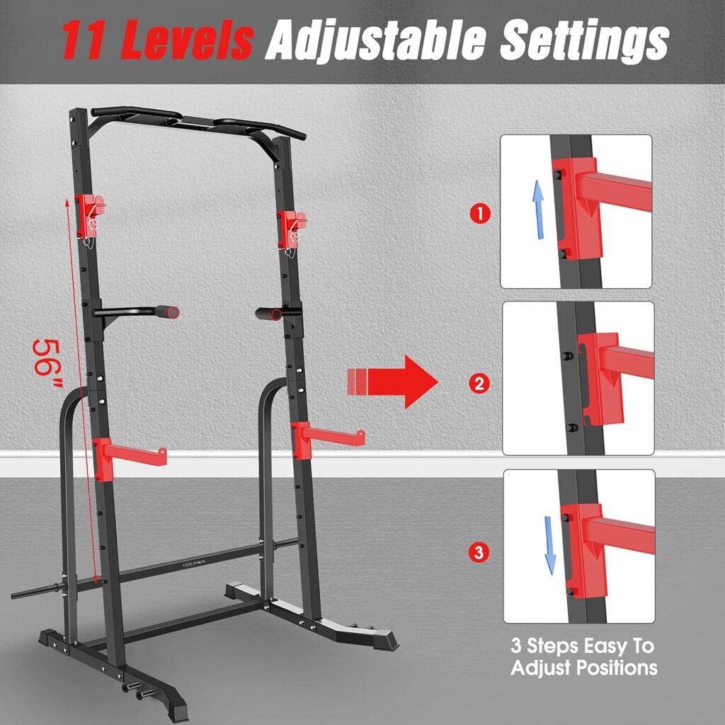 CDCASA Power Squat Rack Cage, Adjustable Power Cage, Multi-Function Power Tower with Pull Up Bar, Power Zone Rack Stand for Home Gym