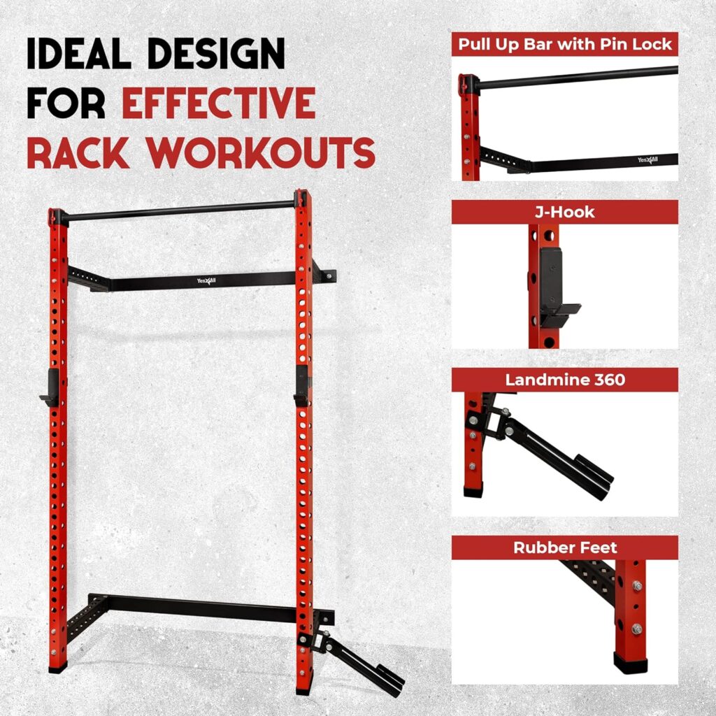 Yes4All Squat Rack for Home Gym, Adjustable Barbell Stand Rack, Multi-Function Weight Lifting, Dip Bar Station, Bench Press Rack Stand, Weight Plate Storage - Capacity Up to 600LBS