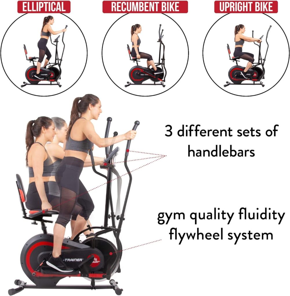 [BODY POWER] - 2nd Gen, PATENTED 3 in 1 Exercise Machine, Elliptical with Seat Back Cushion, Upright Cycling, and Reclined Bike Modes - Digital Computer Targets Different Body Parts, BRT5118