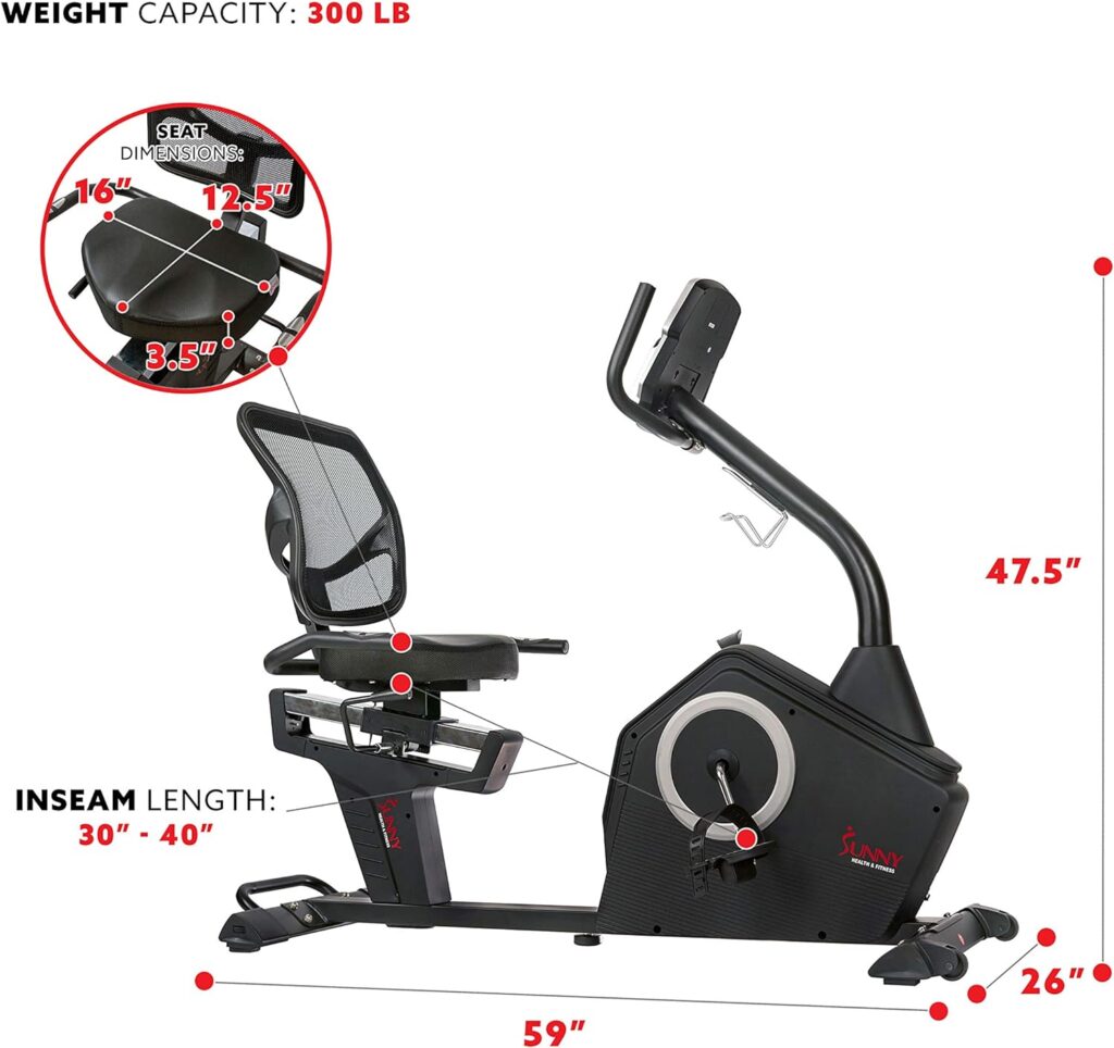 Sunny Health  Fitness Magnetic Resistance Recumbent Bike with Optional Exclusive SunnyFit™ App and Smart Bluetooth Connectivity