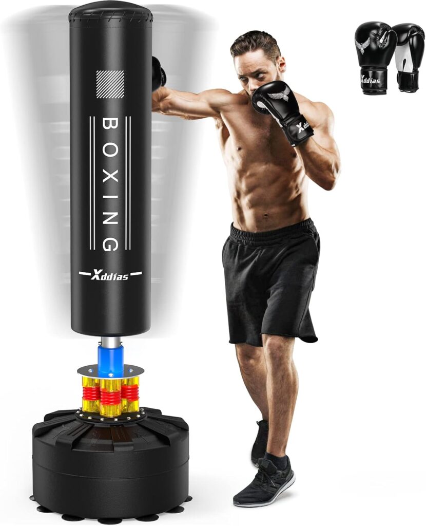 XDDIAS Punching Bag with Stand, 70 Freestanding Punching Bag for Adult, Heavy Boxing Bag with Suction Cup Base Kickboxing Bag for MMA Muay Thai Fitness
