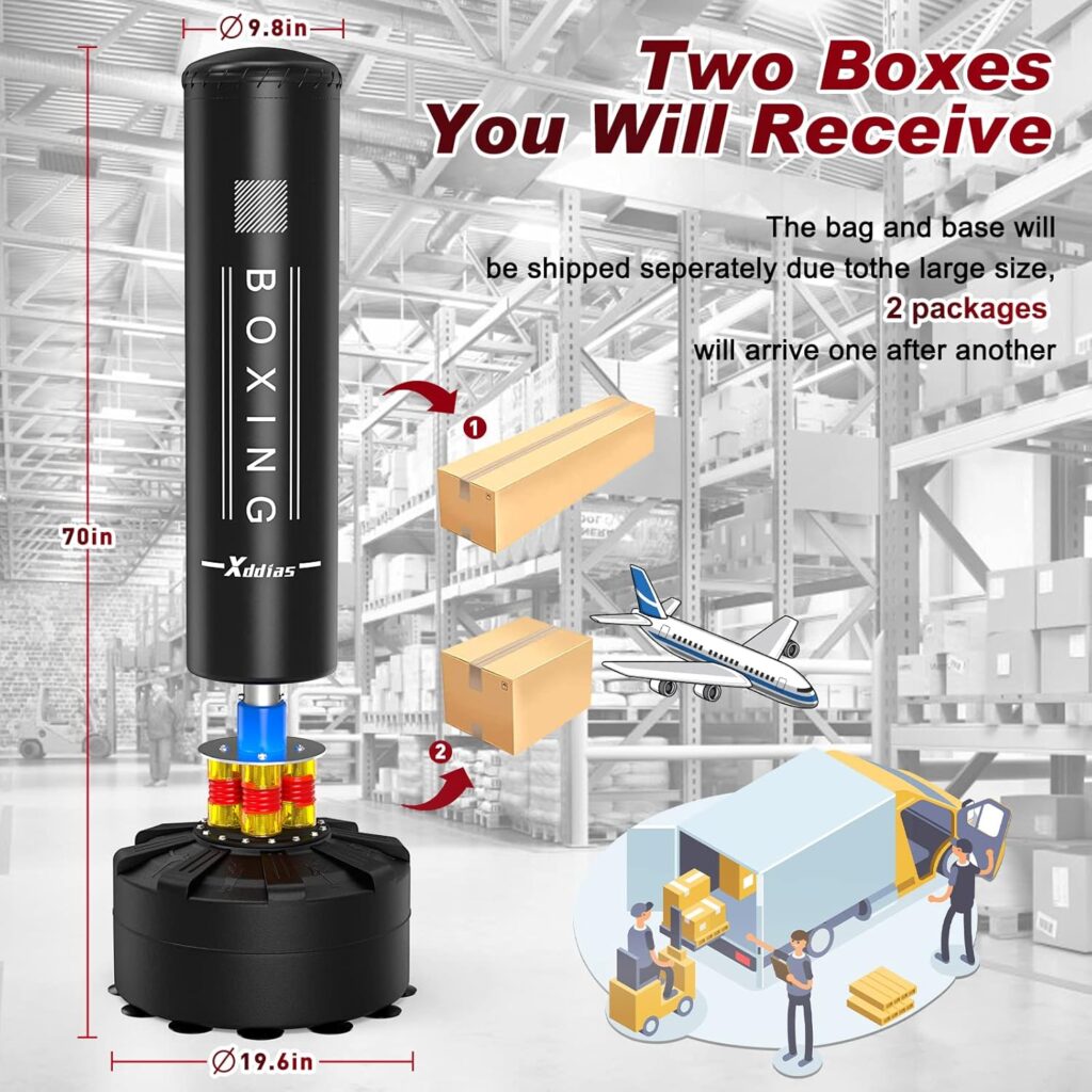 XDDIAS Punching Bag with Stand, 70 Freestanding Punching Bag for Adult, Heavy Boxing Bag with Suction Cup Base Kickboxing Bag for MMA Muay Thai Fitness