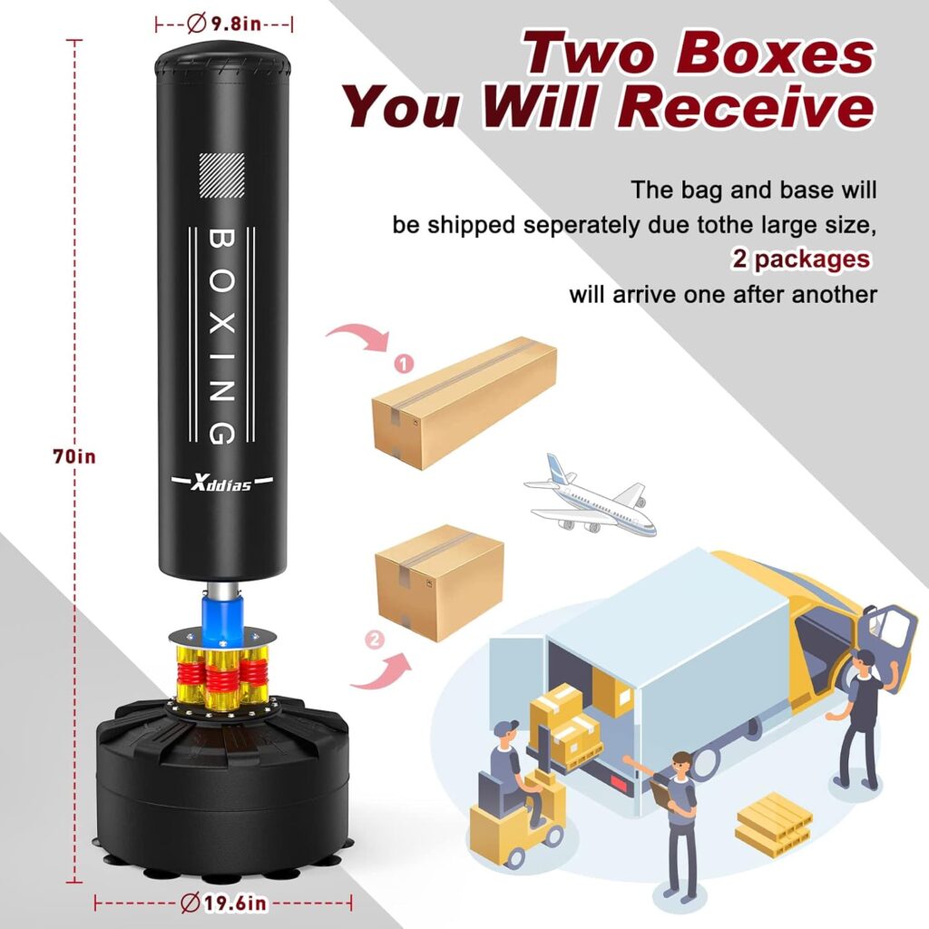 XDDIAS Punching Bag with Stand, 70 Freestanding Punching Bag for Adult, Heavy Boxing Bag with Suction Cup Base Kickboxing Bag for MMA Muay Thai Fitness